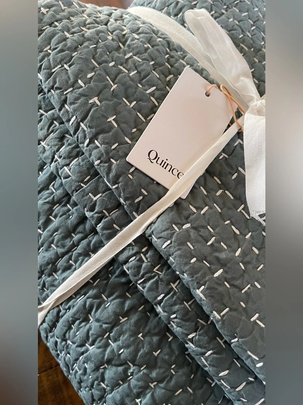 NWT Quince Organic Cotton Hand Stitched Quilt Set, Full/Queen (Ocean)